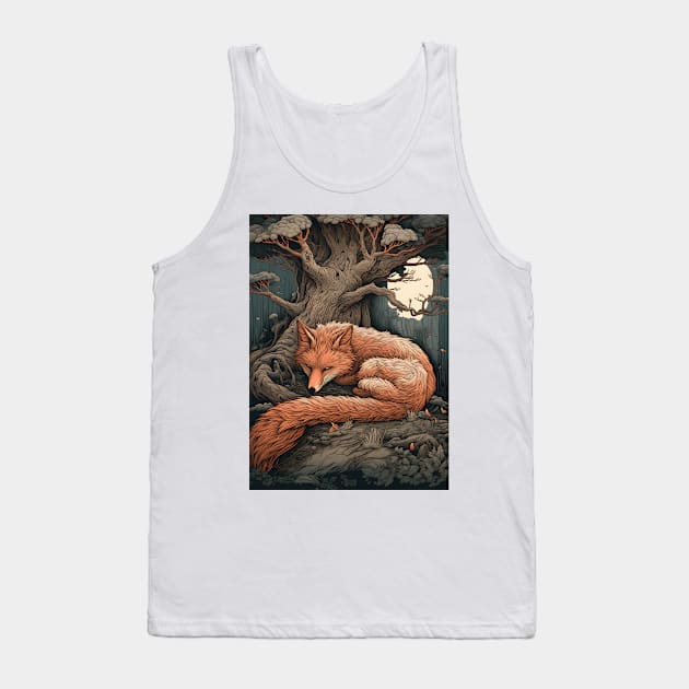 Dreamy Fox Slumber beneath Tree Tank Top by CaptainMadjid